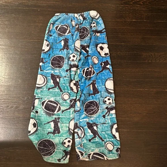 Top Trenz Boys fuzzy pajama pants blue and white sports pattern size 14-16 - Picture 3 of 3